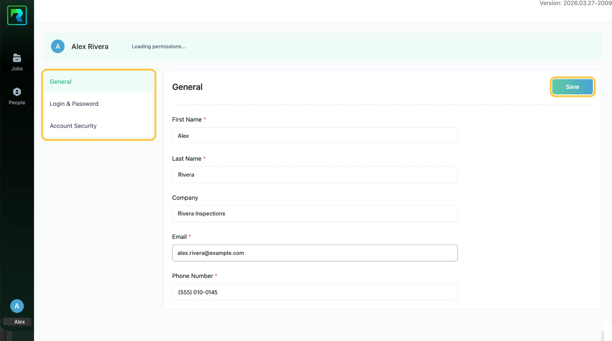 Screenshot: General