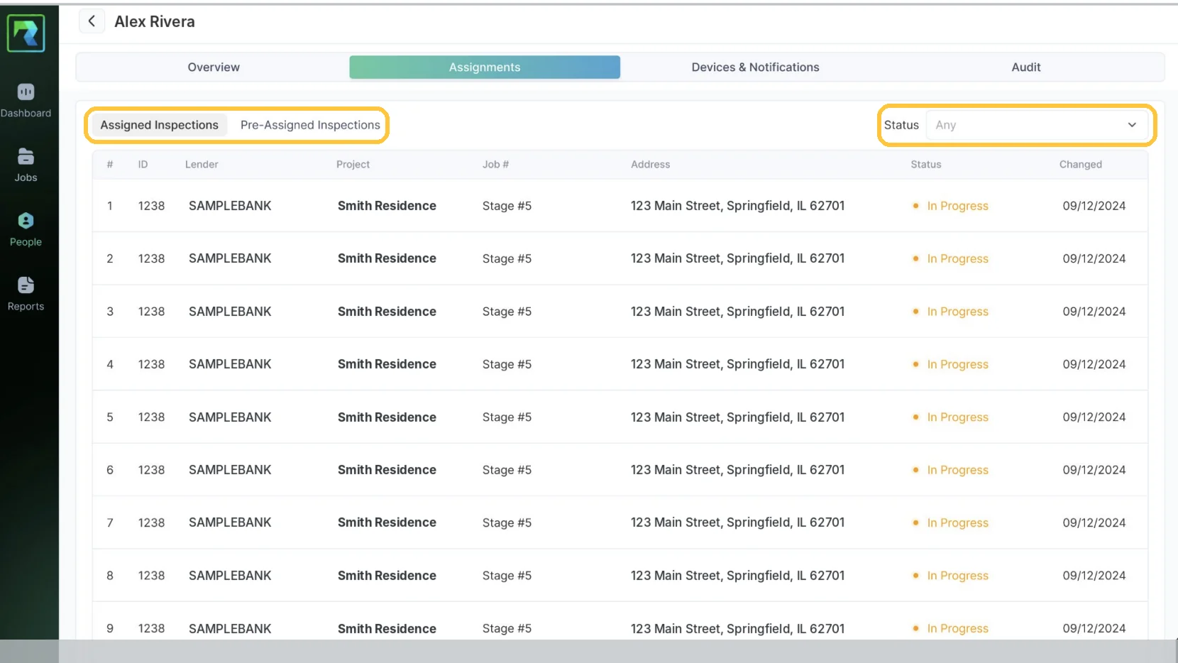 Screenshot: Assigned and pre-assigned jobs