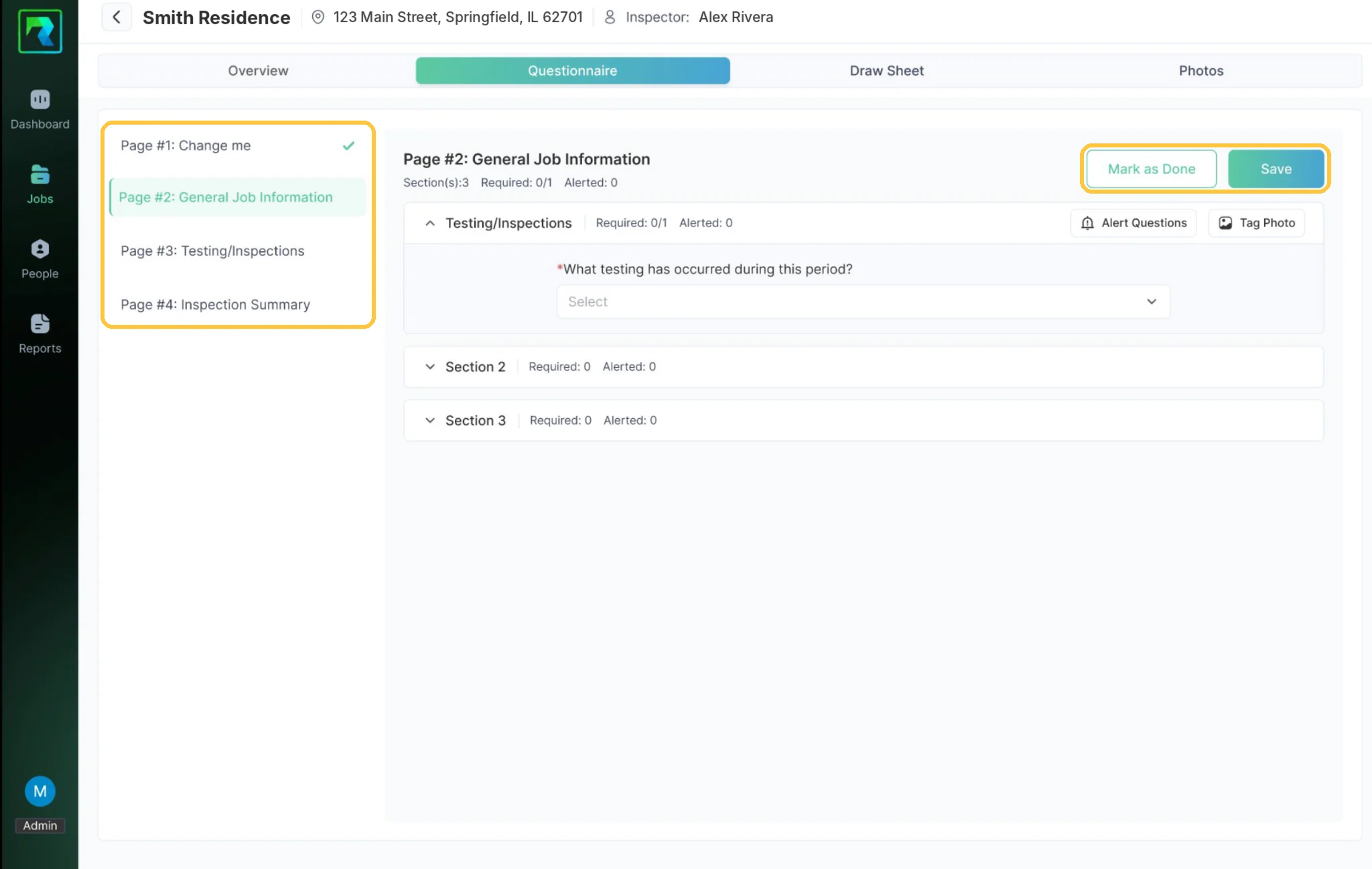 Screenshot: Pages and sections