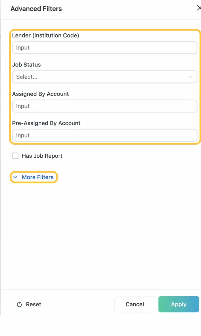 Screenshot: Lender, status and assignment