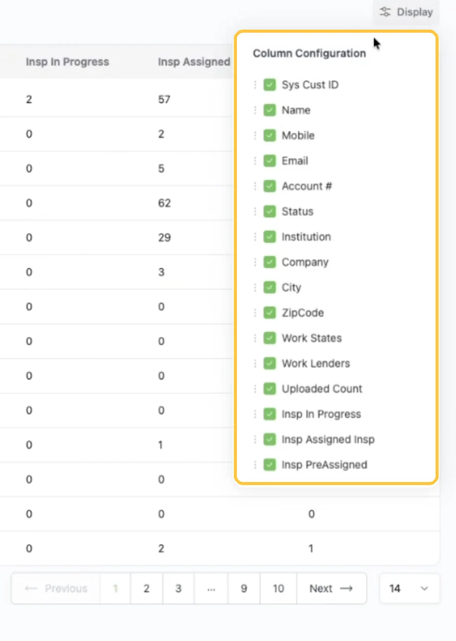 Screenshot: Column Configuration