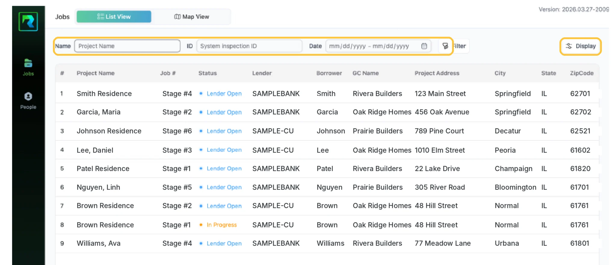 Screenshot: One row per inspection