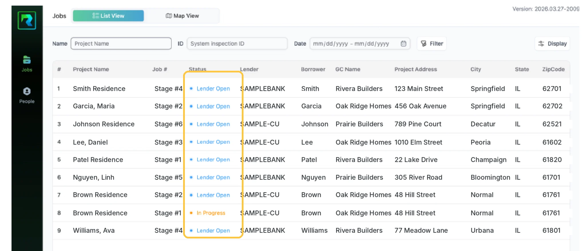 Screenshot: Lender Open or In Progress