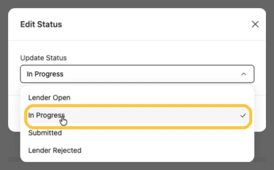Screenshot: Choose In Progress, then Save