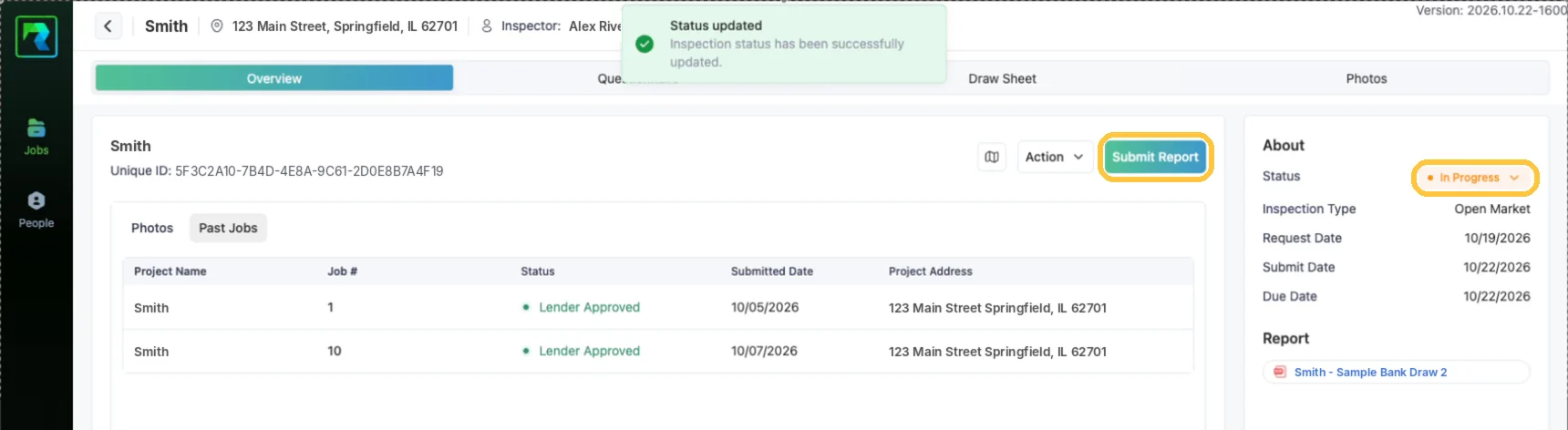 Screenshot: Status updated