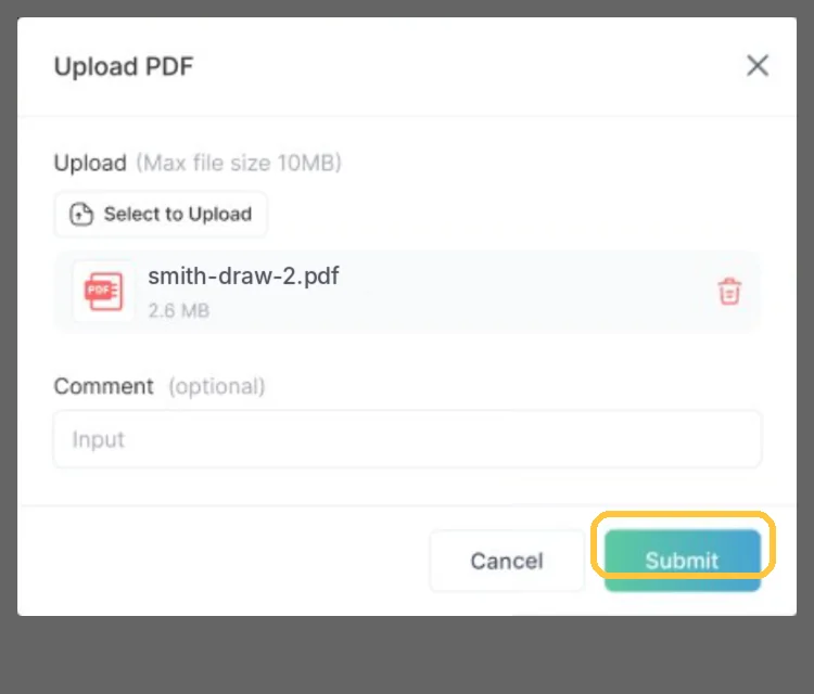 Screenshot: Add a comment and submit