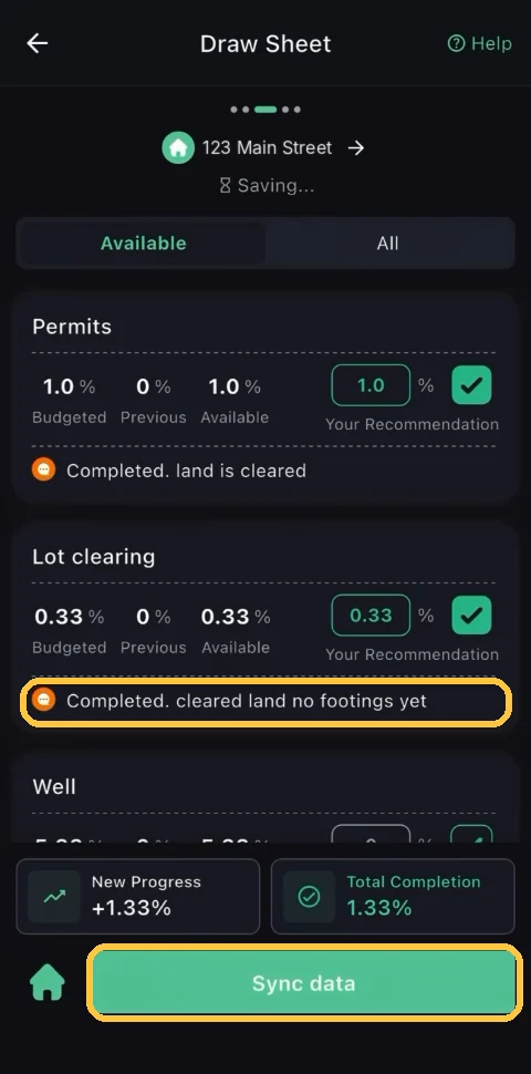Screenshot: Tap Sync data