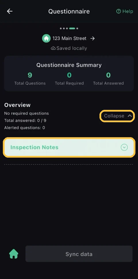 Screenshot: Expand Inspection Notes