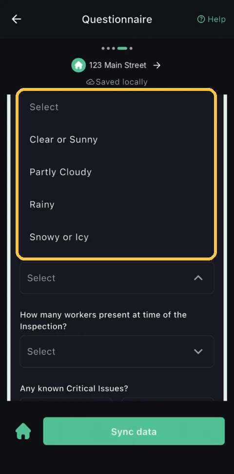 Screenshot: Questions with a list