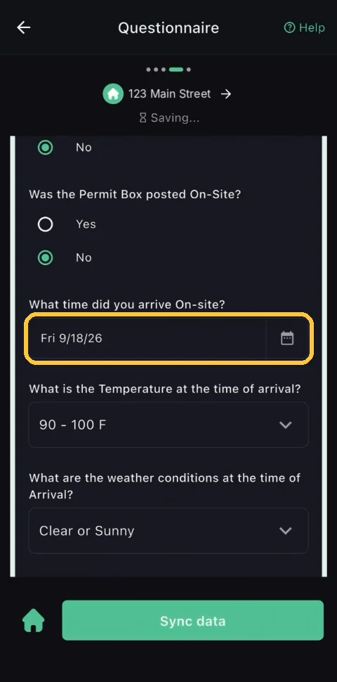 Screenshot: Date questions