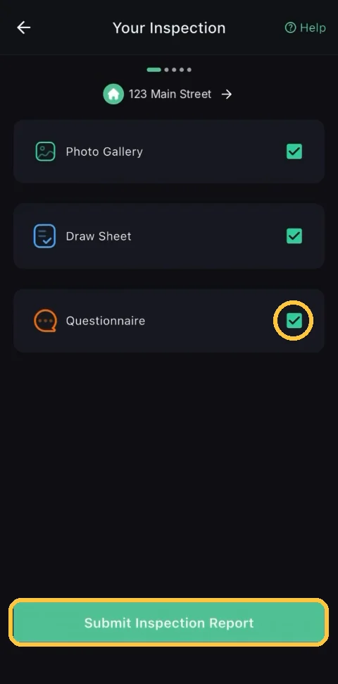 Screenshot: Confirm the Questionnaire is complete