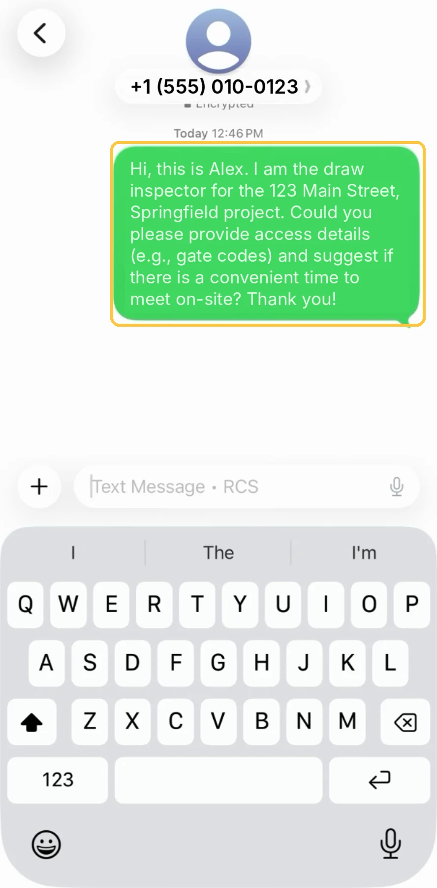 Screenshot: The message is sent