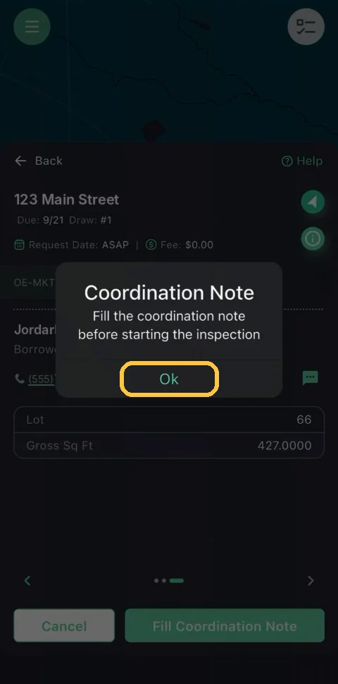 Screenshot: Tap Ok on the reminder