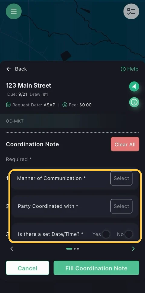 Screenshot: The note opens on the inspection card