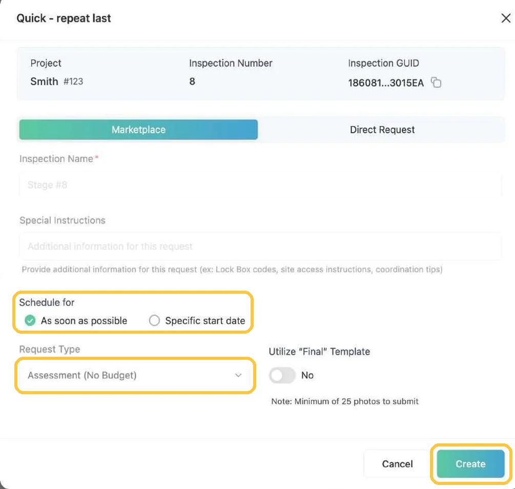 Screenshot: Check and create